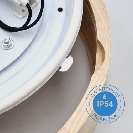 Kylpyhuoneen kattovalaisin NATURAL 3xE27/15W/230V IP54 mänty ø 37 cm - FSC sertifioitu