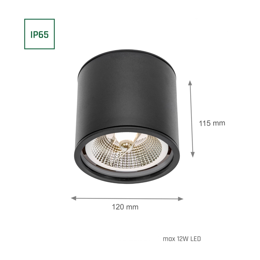 Kylpyhuoneen kohdevalo CHLOE AR111 1xGU10/12W/230V IP65 pyöreä musta