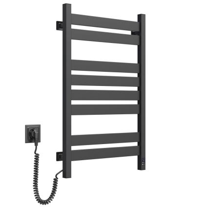 Kylpyhuoneen pyyhekuivain termostaatilla LARGO 432 W/230 V, 80,6 cm, IP44, musta, vasenkätinen, kulmikas