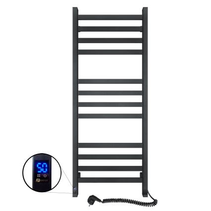 Kylpyhuoneen pyyhekuivain termostaatilla AVANGARD 459W/230V 120,6 cm IP44, musta, oikeakätinen, kulmikas
