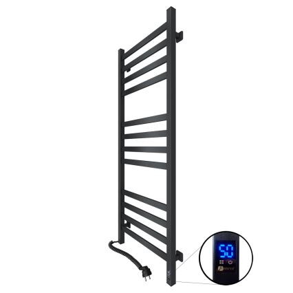 Kylpyhuoneen pyyhekuivain termostaatilla AVANGARD 459W/230V 120,6 cm IP44 musta vasen kulmikas