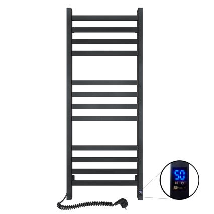 Kylpyhuoneen pyyhekuivain termostaatilla AVANGARD 459W/230V 120,6 cm IP44 musta vasen kulmikas
