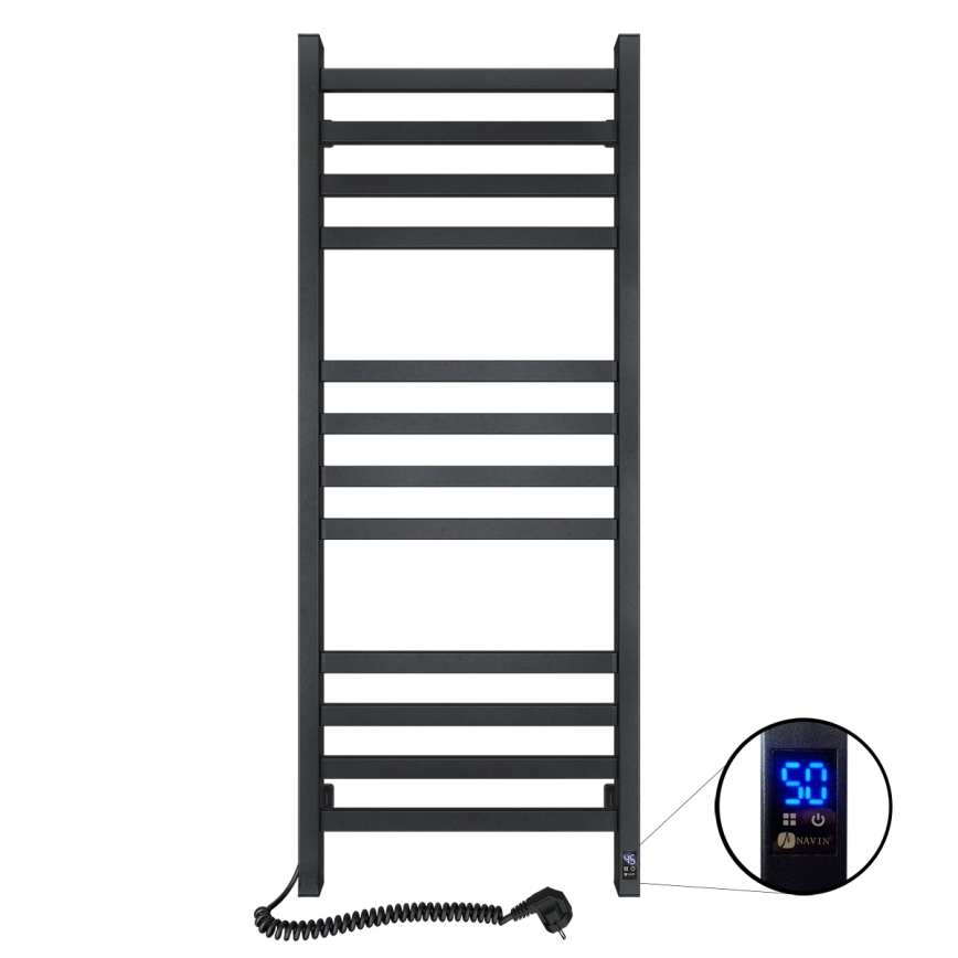 Kylpyhuoneen pyyhekuivain termostaatilla AVANGARD 459W/230V 120,6 cm IP44 musta vasen kulmikas