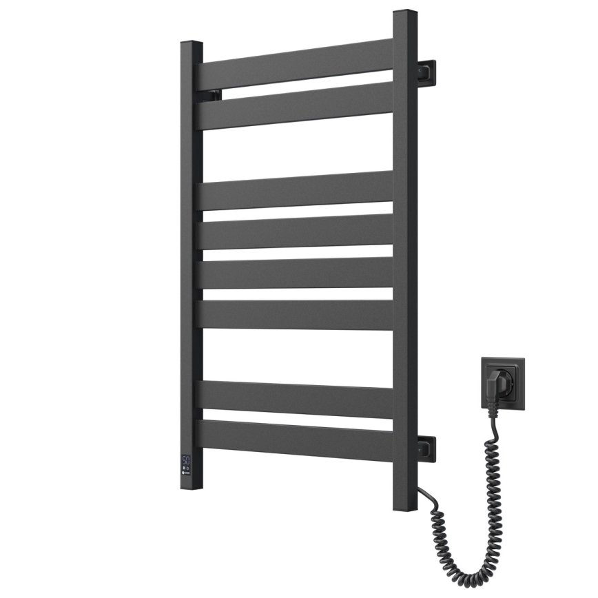 Kylpyhuoneen pyyhekuivain termostaatilla LARGO 432W/230V 80,6 cm IP44 musta oikea kulmikas