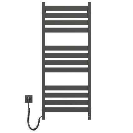 Kylpyhuoneen tikasmallinen pyyhekuivain termostaatilla LARGO 541W/230V 120,6 cm IP44 musta vasen neliöprofiili