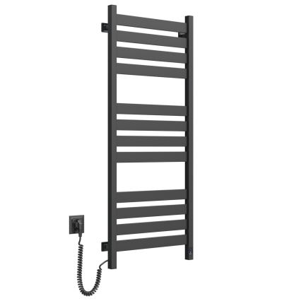 Kylpyhuoneen tikasmallinen pyyhekuivain termostaatilla LARGO 541W/230V 120,6 cm IP44 musta vasen neliöprofiili