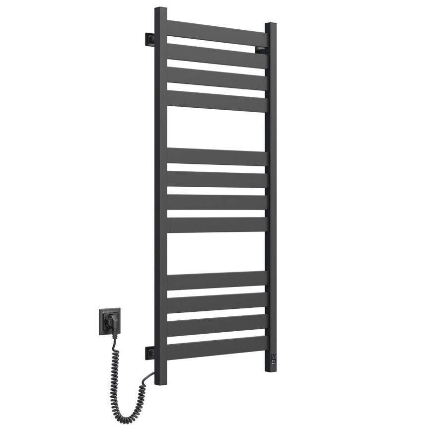 Kylpyhuoneen tikasmallinen pyyhekuivain termostaatilla LARGO 541W/230V 120,6 cm IP44 musta vasen neliöprofiili