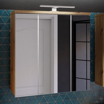 Kylpyhuoneen seinäkaappi peilillä VENOM, valkoinen/artisan-tammi