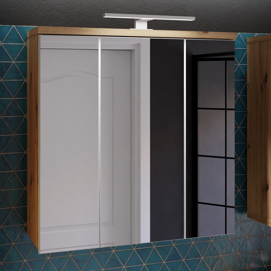 Kylpyhuoneen seinäkaappi peilillä VENOM, valkoinen/artisan-tammi