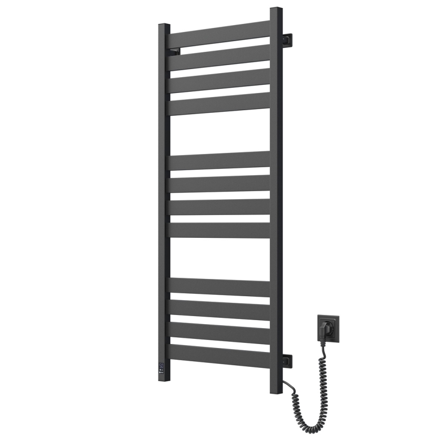 Kylpyhuoneen pyyhekuivain termostaatilla LARGO 541W/230V 120,6 cm IP44 musta, oikeakätinen, kulmikas