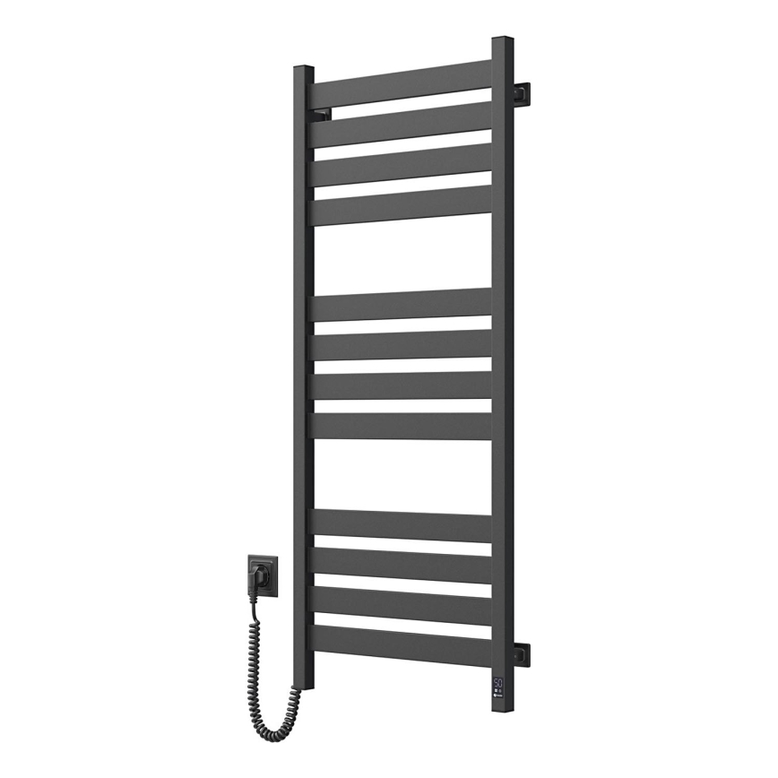Kylpyhuoneen tikasmallinen pyyhekuivain termostaatilla LARGO 541W/230V 120,6 cm IP44 musta vasen neliöprofiili