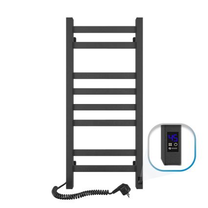 Kylpyhuoneen pyyhekuivain termostaatilla AVANGARD 251W/230V 80,6 cm IP44 musta, vasen liitäntä, kulmikas