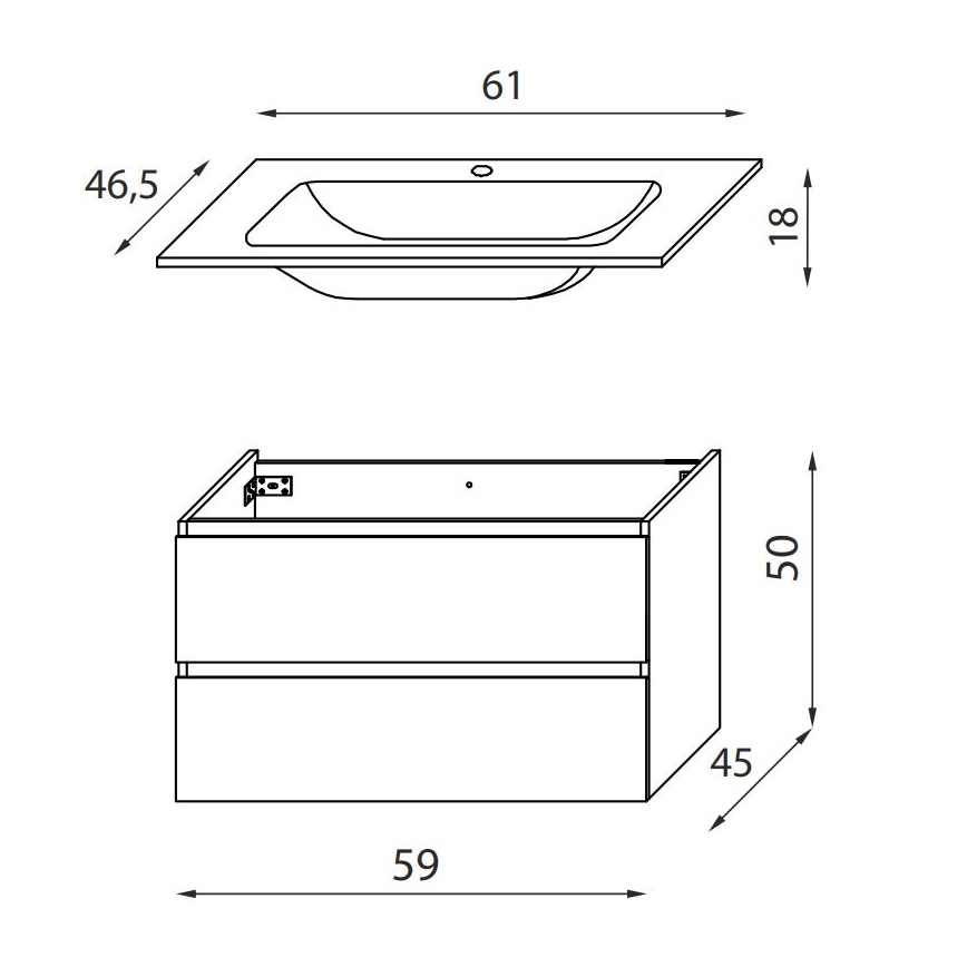 Kylpyhuonekaappi pesualtaalla KENWOOD 61 cm valkoinen