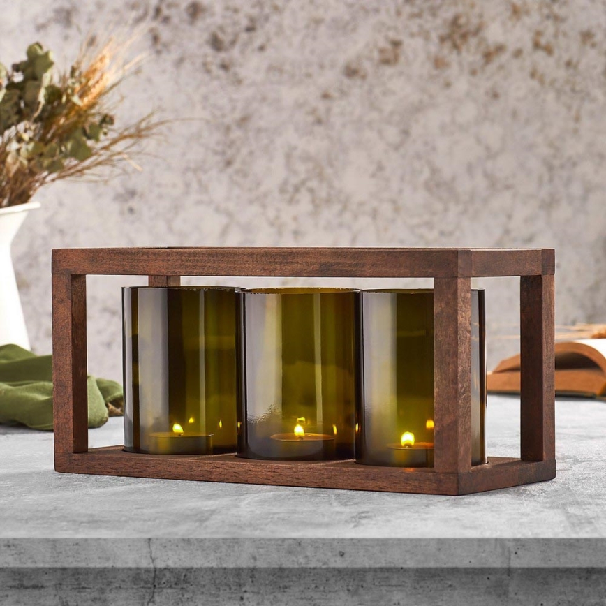 Kynttilänjalka 13x28 cm puu/lasi