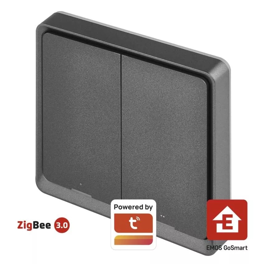 Kytkin 2-painike GoSmart 1xCR2430 Tuya musta