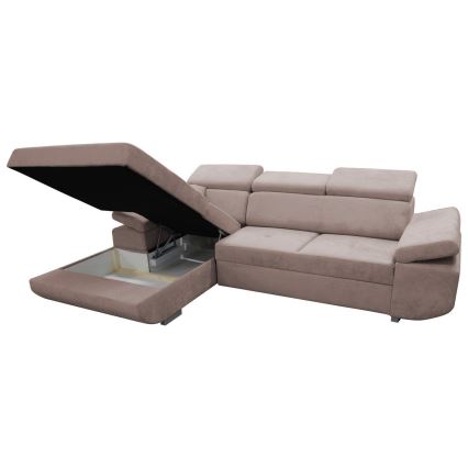 L-mallinen avattava kulmasohva CASTELO, vasen kulma, säilytystilalla, beige