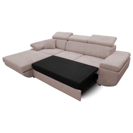 L-mallinen avattava kulmasohva CASTELO, vasen kulma, säilytystilalla, beige