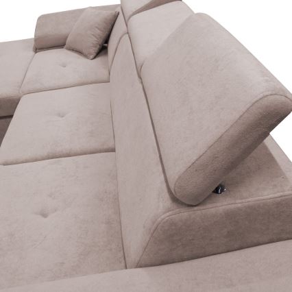 L-mallinen avattava kulmasohva CASTELO, vasen kulma, säilytystilalla, beige