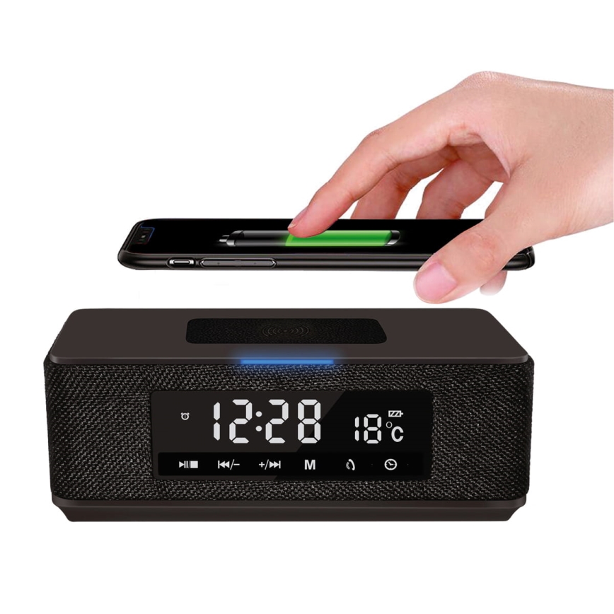 Ladattava kaiutin LCD-näytöllä, herätyskellolla ja langattomalla latauksella 3600 mAh