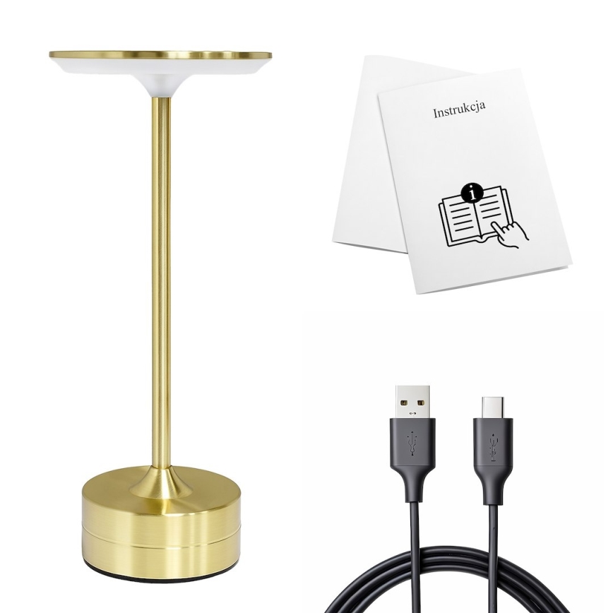 Ladattava kosketusohjattu LED-pöytävalaisin TAVOLO LED/2,5W/5V 2400 mAh 3000-6000K kultainen
