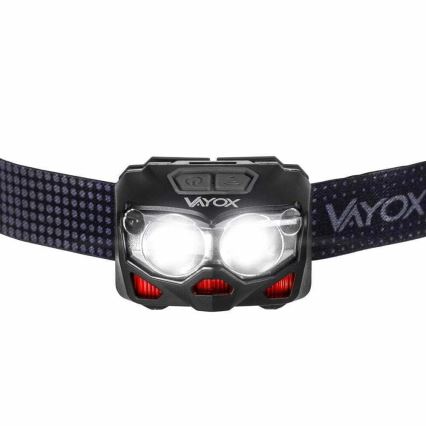 LED Himmennettävä ladattava otsalamppu anturilla ja punainen valo 2xLED/5W/5V/3xAAA IP65 500 kiiltävä 1200 mAh