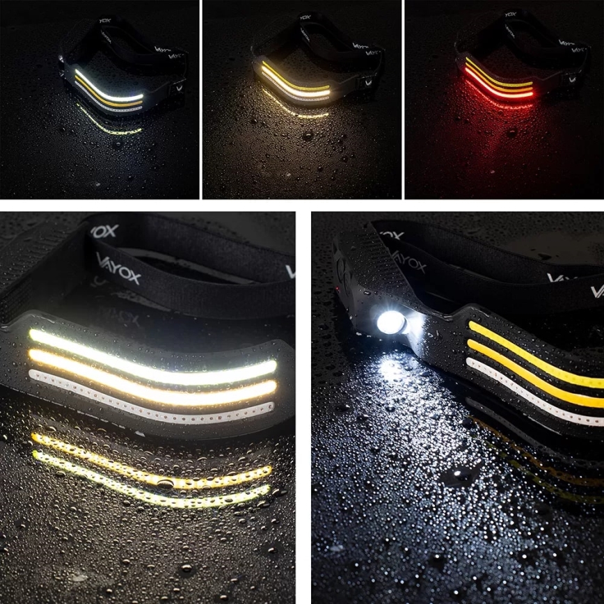 LED Himmennettävä ladattava otsalamppu anturilla ja punainen valo 4xLED/5V IP44 300 kiiltävä 1200 mAh