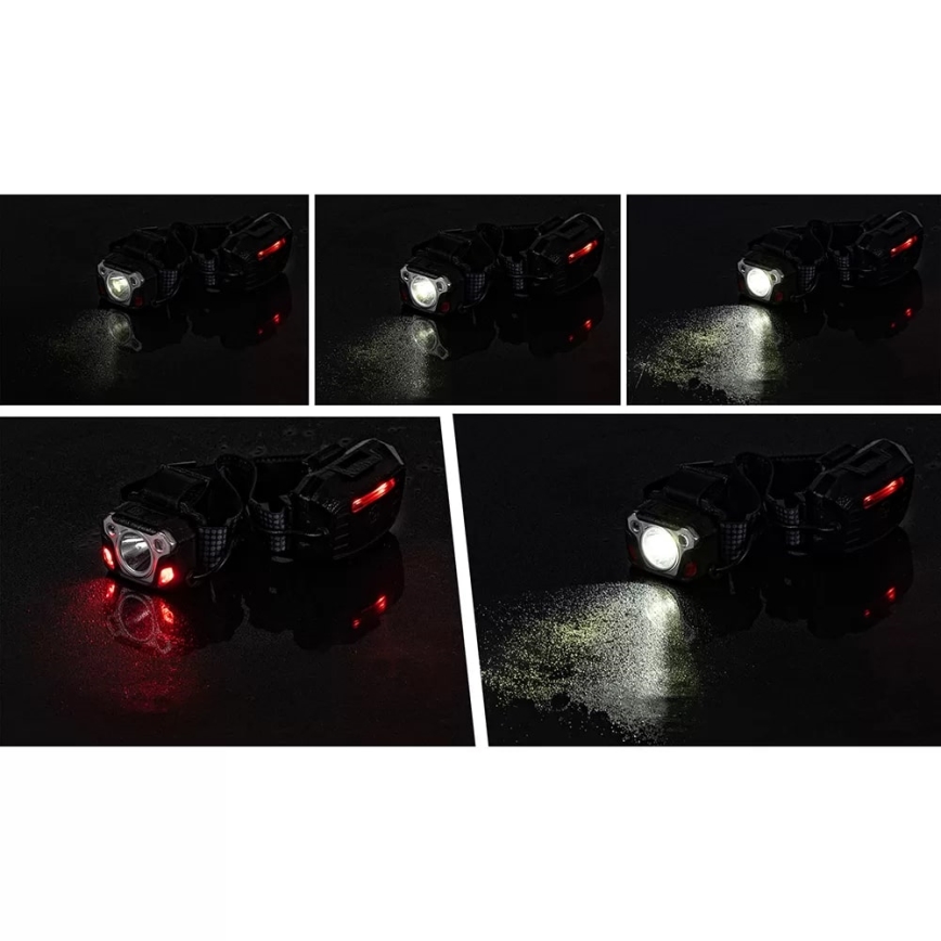 LED Himmennettävä ladattava otsalamppu anturilla virta pankki -toiminto ja punainen valo LED/10W/5V IP44 1200 kiiltävä 4000 mAh