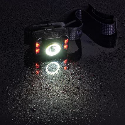 LED Himmennettävä ladattava otsalamppu anturilla ja punainen valo LED/15W/5V IP66 430 kiiltävä 1800 mAh