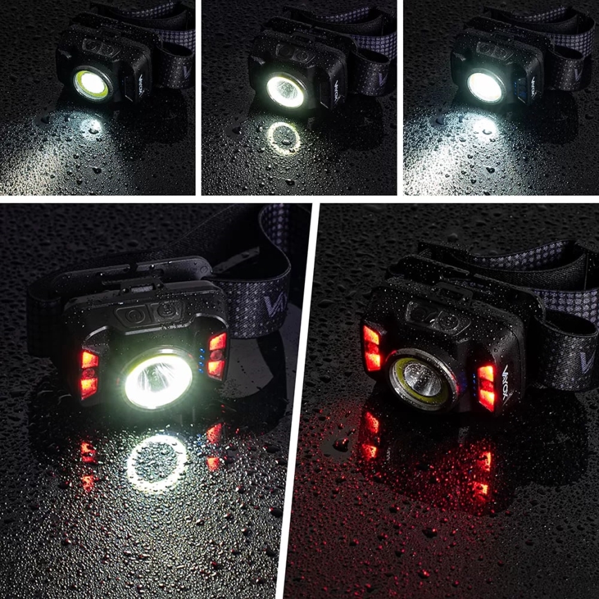 LED Himmennettävä ladattava otsalamppu anturilla ja punainen valo LED/15W/5V IP66 430 kiiltävä 1800 mAh