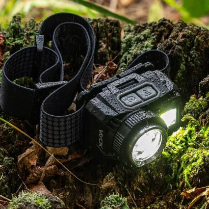 LED Himmennettävä ladattava otsalamppu anturilla ja punainen valo LED/6W/5V/3xAAA IP44 500 kiiltävä 1200 mAh