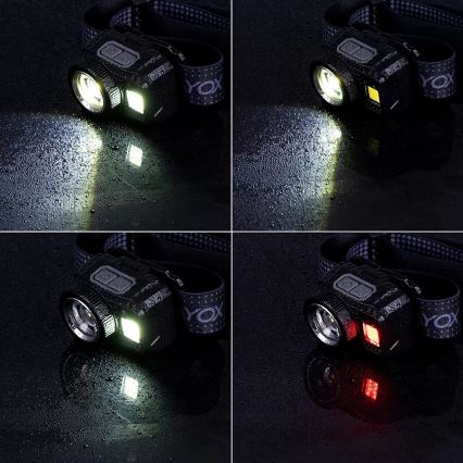 LED Himmennettävä ladattava otsalamppu anturilla ja punainen valo LED/6W/5V/3xAAA IP44 500 kiiltävä 1200 mAh