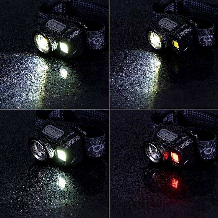 LED Himmennettävä ladattava otsalamppu anturilla ja punainen valo LED/6W/5V/3xAAA IP44 500 kiiltävä 1200 mAh