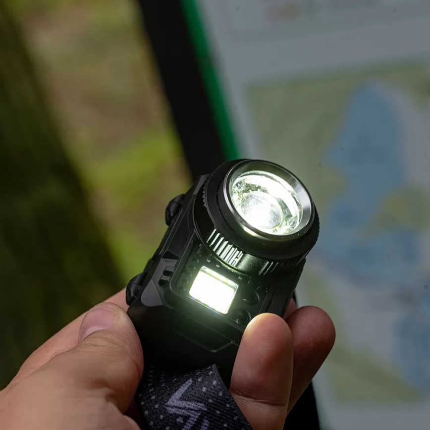 LED Himmennettävä ladattava otsalamppu anturilla ja punainen valo LED/6W/5V/3xAAA IP44 500 kiiltävä 1200 mAh