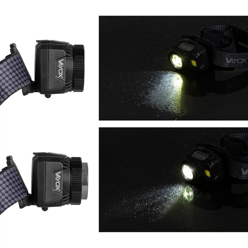 LED Himmennettävä ladattava otsalamppu anturilla ja punainen valo LED/6W/5V/3xAAA IP44 500 kiiltävä 1200 mAh