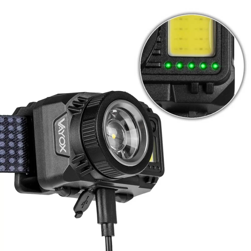 LED Himmennettävä ladattava otsalamppu anturilla ja punainen valo LED/6W/5V/3xAAA IP44 500 kiiltävä 1200 mAh