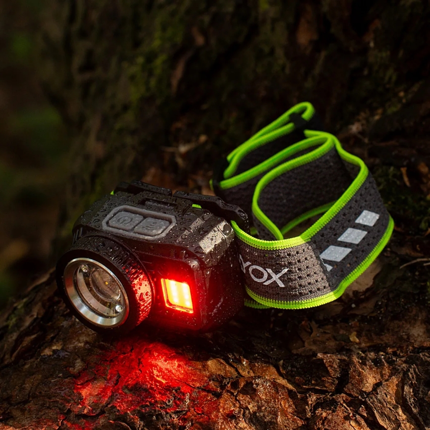 LED himmennettävä ladattava otsalamppu anturilla ja punaisella valolla LED/6W/5V/3xAAA IP66 500 lm 1200 mAh