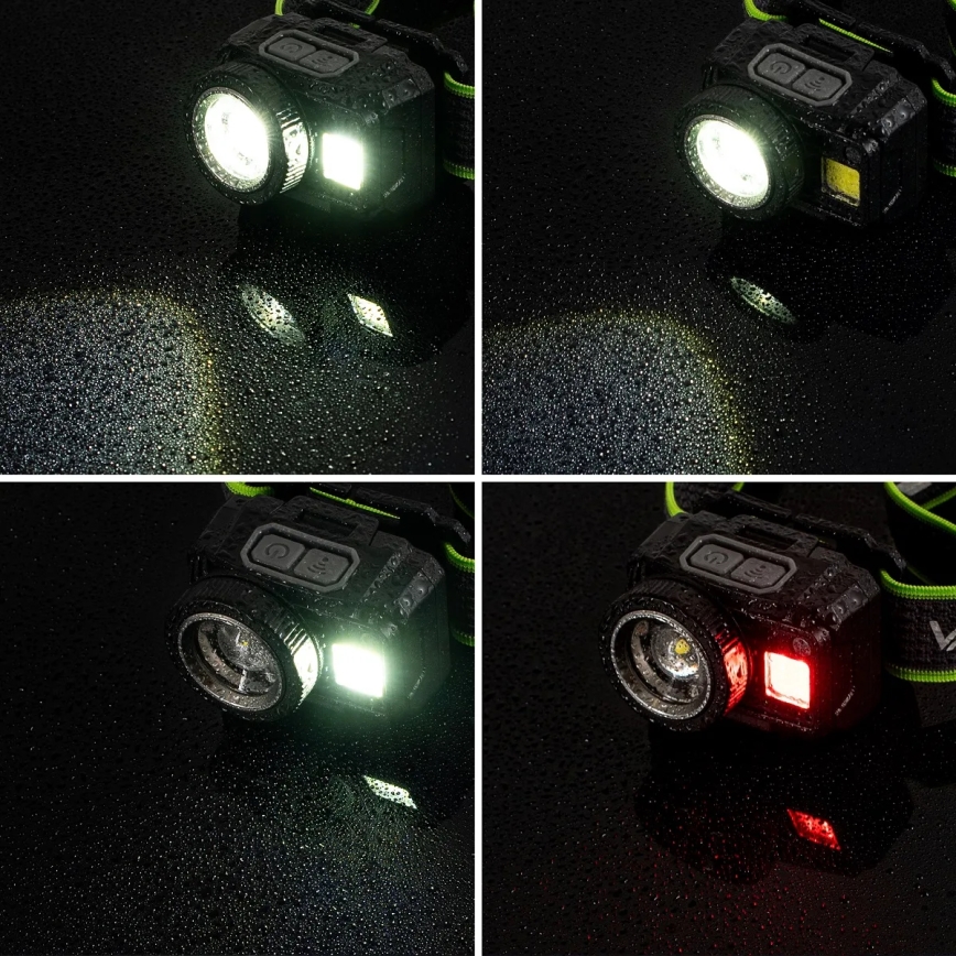 LED himmennettävä ladattava otsalamppu anturilla ja punaisella valolla LED/6W/5V/3xAAA IP66 500 lm 1200 mAh