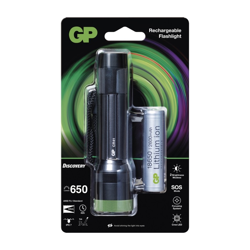 Ladattava LED-taskulamppu GP DISCOVERY CR41 LED/Li-lon 3,7V IPX7