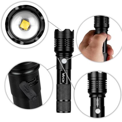 Ladattava LED-taskulamppu LED/10W/5V IPX4 800 kiiltävä 1200 mAh