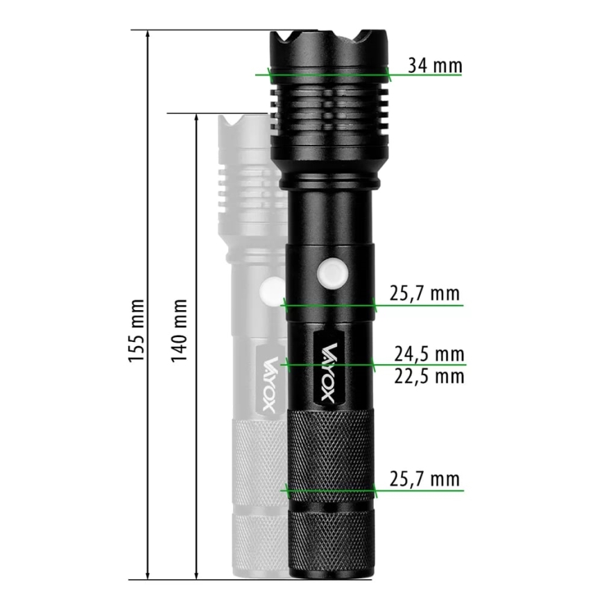 Ladattava LED-taskulamppu LED/10W/5V IPX4 800 kiiltävä 1200 mAh