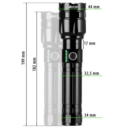 LED Himmennettävä ladattava taskulamppu virtapankilla toiminto LED/30W/5V IPX5 1060 kiiltävä 5000 mAh