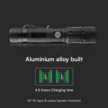Ladattava LED-taskulamppu USB LED/10W/5V IP54 1000 lm