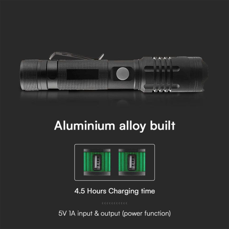 Ladattava LED-taskulamppu USB LED/10W/5V IP54 1000 lm