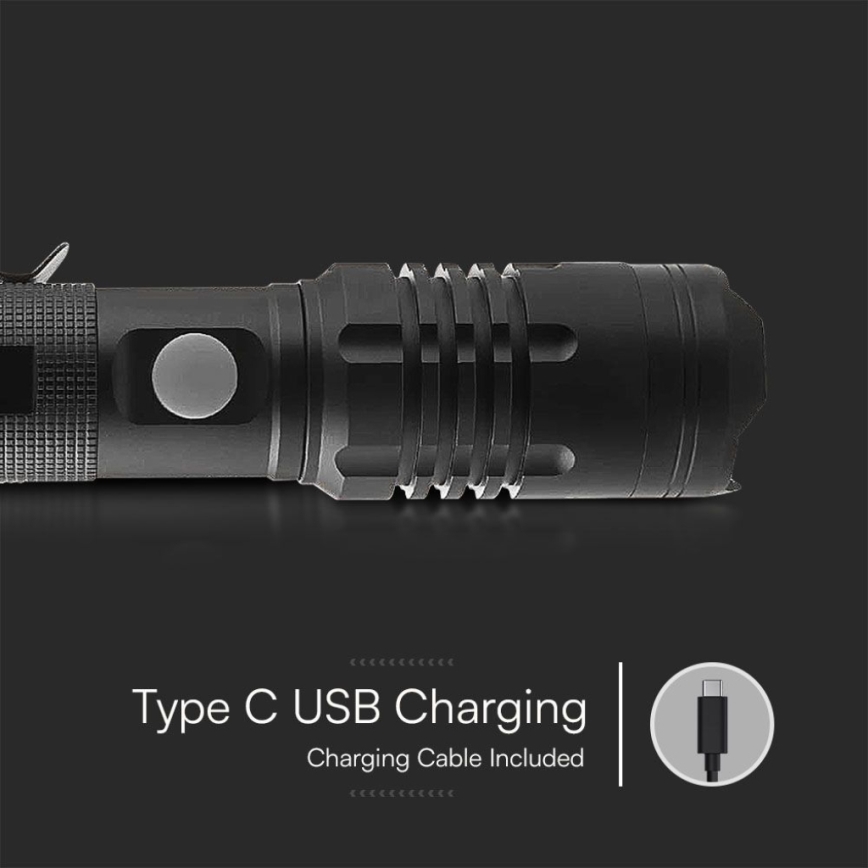 Ladattava LED-taskulamppu USB LED/10W/5V IP54 2000 mAh 1000 kiiltävä