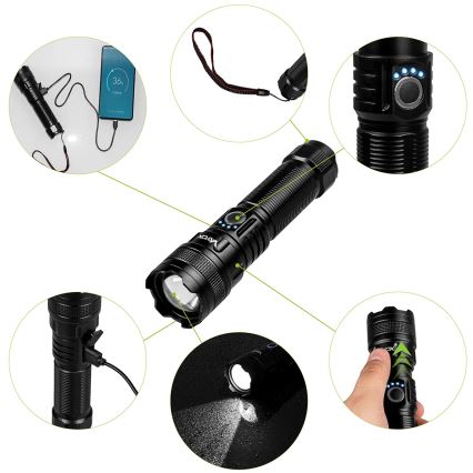 LED Himmennettävä ladattava taskulamppu virtapankilla toiminto LED/10W/5V IPX4 600 kiiltävä 2000 mAh