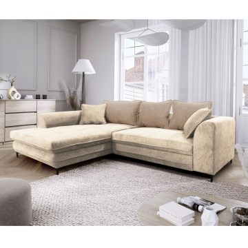 LAGOA L-mallinen vasenkätinen avattava kulmasohva säilytystilalla, beige/ruskea