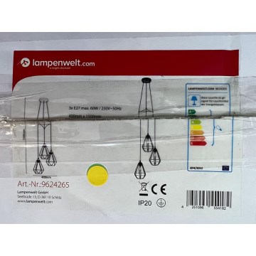 Lampenwelt - Kattokruunu johdossa ELDA 3xE27/60W/230V