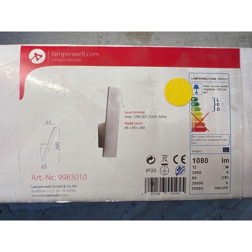 Lampenwelt - LED-seinävalaisin ISSA LED/12W/230V