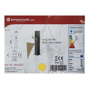 Lampenwelt - LED-ulkopollarivalo AMELIA LED/7W/230V IP55