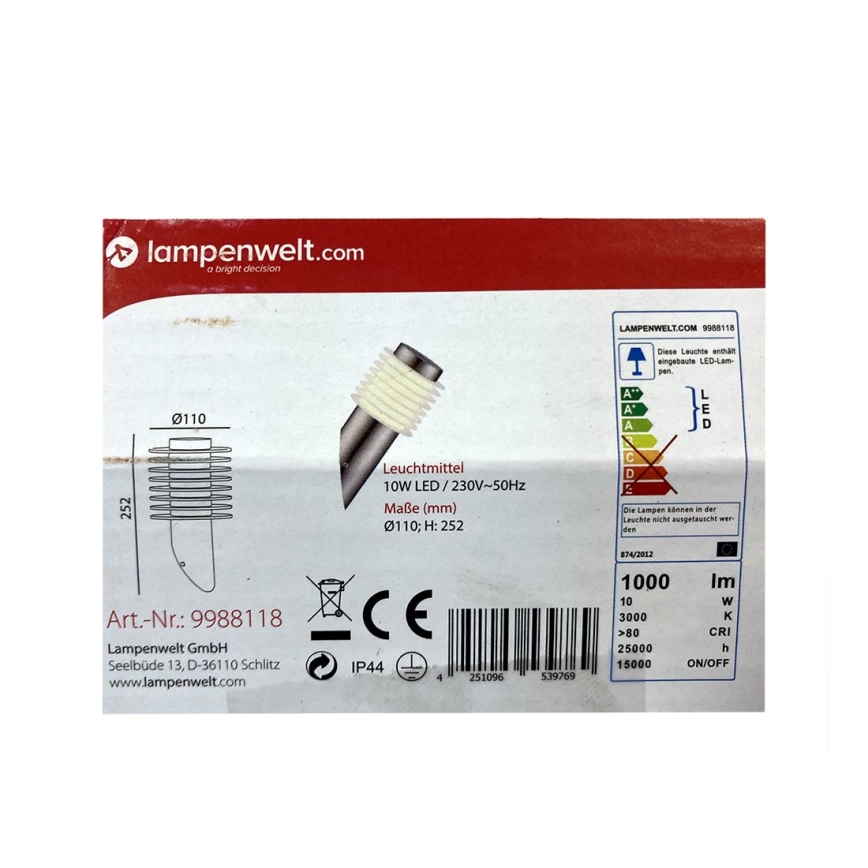 Lampenwelt - LED ulkoseinälamppu LED/10W/230V IP44